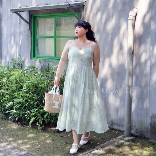 【Want-Meow】90公斤可穿/獨家氣質清新文青復古風蕾絲吊帶裙2件套(大碼/大尺碼/加大碼/大碼/婚禮穿搭)