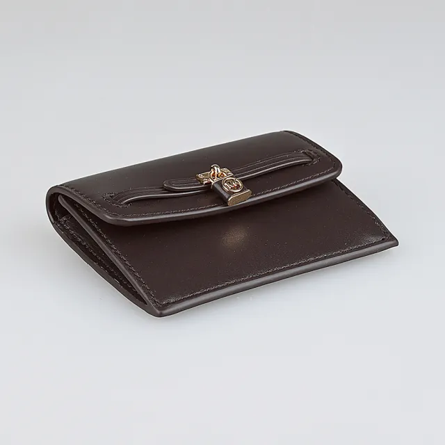 【Michael Kors】MK MICHAEL KORS Hamilton Legacy 鎖頭金字LOGO牛皮2卡釦式卡片零錢包(巧克力棕)