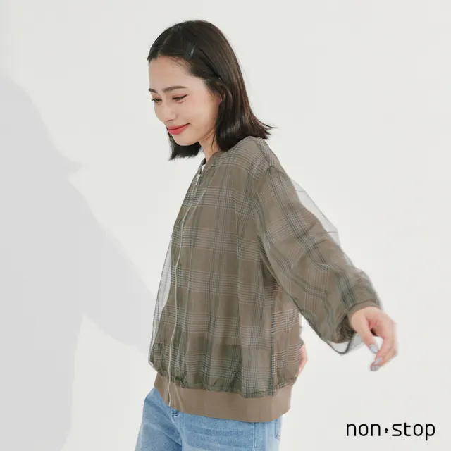 【non-stop】輕霧透感格紋網紗外套-1色