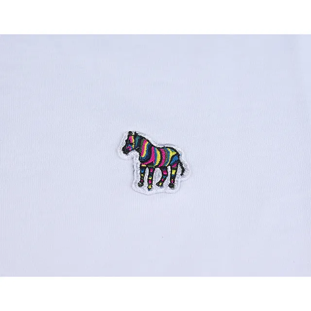 【Paul Smith】PAUL SMITH 簽字LOGO刺繡布章多彩斑馬圓領短袖T恤(男款/白)