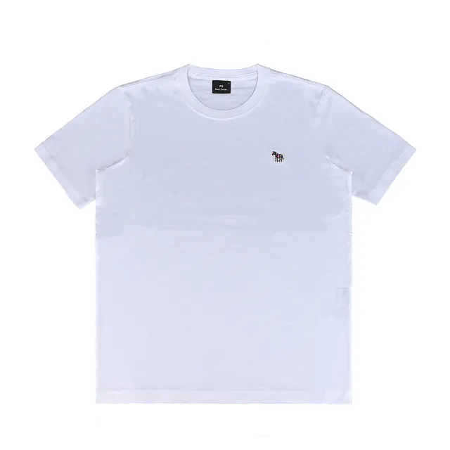 【Paul Smith】PAUL SMITH 簽字LOGO刺繡布章多彩斑馬圓領短袖T恤(男款/白)