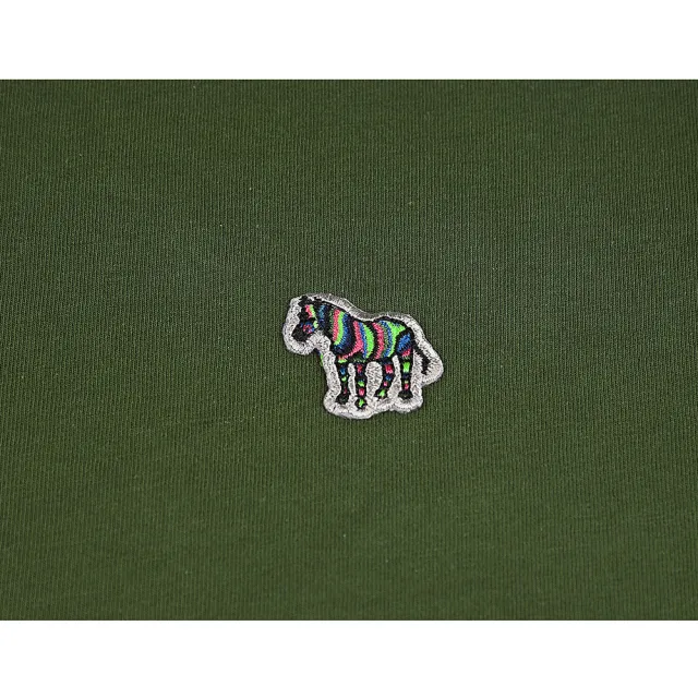 【Paul Smith】PAUL SMITH 簽字LOGO刺繡布章多彩斑馬圓領短袖T恤(男款/綠)