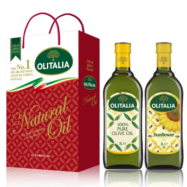 【Olitalia 奧利塔】純橄欖油x3瓶+葵花油x3瓶(1000mlx6瓶-禮盒組)