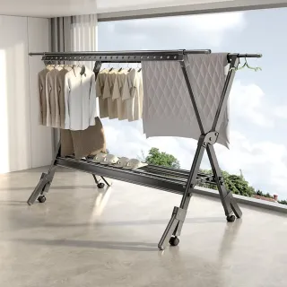 【居家cheaper】移動式防風摺疊X型伸縮曬衣架(曬棉被架/吊衣架/雙桿衣架/X型衣架/防風衣架)