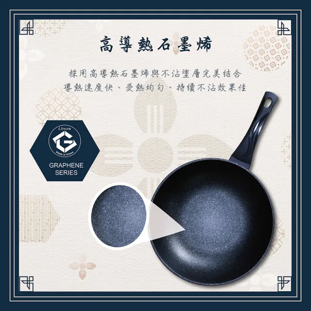 【LINOX】天堂鳥 韓國製 石墨烯&鈦IH炒鍋 30公分不沾鍋(不沾中式炒鍋 適用IH爐)
