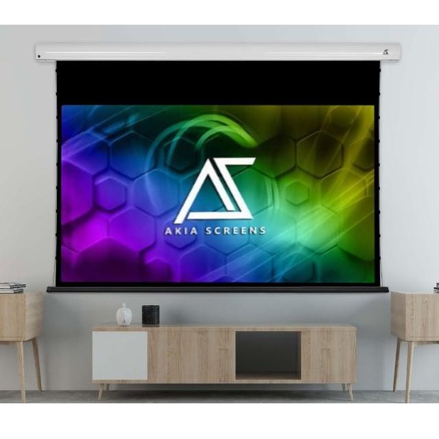Akia Screens AK-DW100H-E20 是美國Akia Screens品牌的100吋電動式投影幕，採用16:9比例設計，觀賞面積達125x222 cm，適閤家用影院或會議室使用。產地中國，重量僅17 KG，一年保固，提供電動升降便利操作，高品質布幕確保清晰影像，完美提升您的視覺體驗。