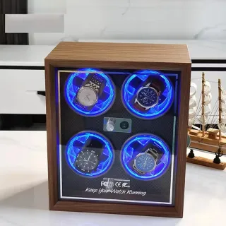 【AMITOF】復古木質上鏈盒 搖錶器 4錶位(防磁錶盒 自動搖錶器 手錶上鏈 錶盒 上鍊盒)