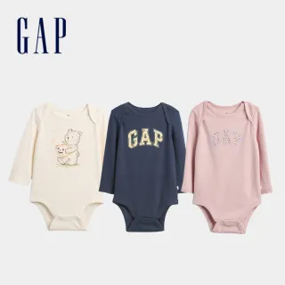 【GAP】嬰兒裝 小熊印花圓領長袖包屁衣-米白色(816516)