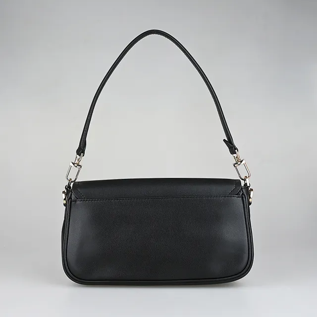 【Michael Kors】MICHAEL KORS Parker經典LOGO皮革釦式雙背帶肩背腋下包(中/黑)