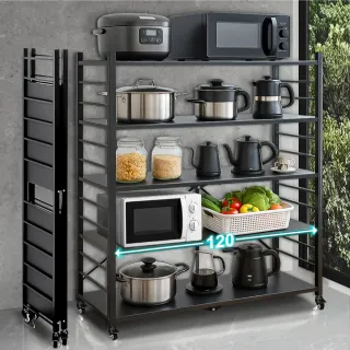 【ONE HOUSE】五層120寬_可調層板  洛克巨型免安裝摺疊置物架(免組裝 收納櫃 收納架 層架 鐵架 電器櫃)