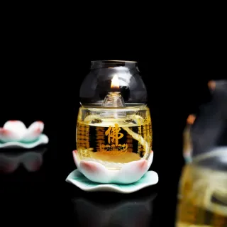 【台灣聖力達】小水晶金字油燈套組・佛字大悲咒・附大願酥油1瓶・點燈供佛(液態蠟燭・環保・免換燈芯)