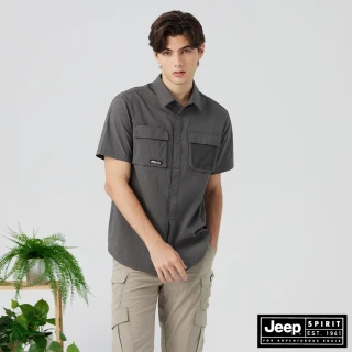 【JEEP】男裝 機能造型口袋工裝短袖襯衫(炭灰色)