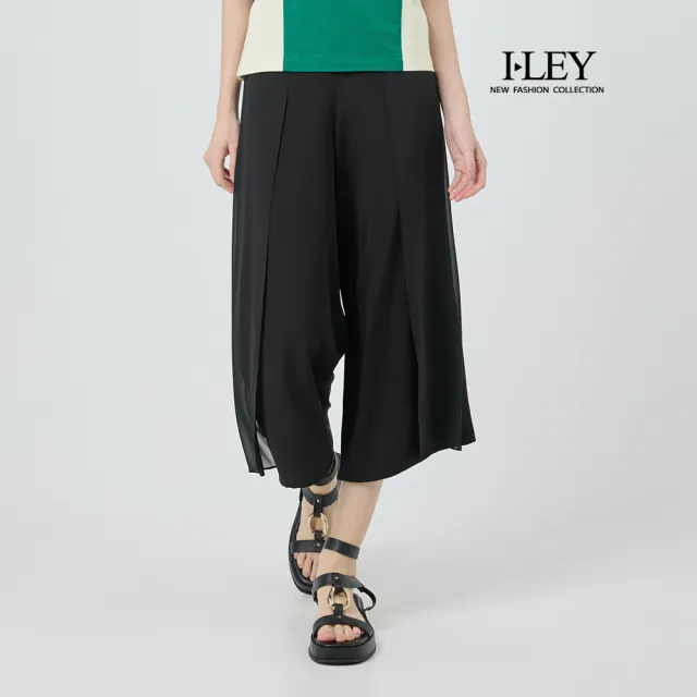 【ILEY 伊蕾】俐落側活片八分寬直筒褲(黑；M-2L；1252016538)