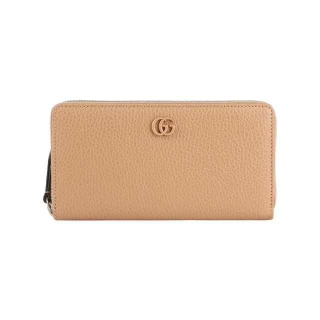 【GUCCI 古馳】GG Logo 荔枝皮革ㄇ形拉鍊長夾(裸粉色)