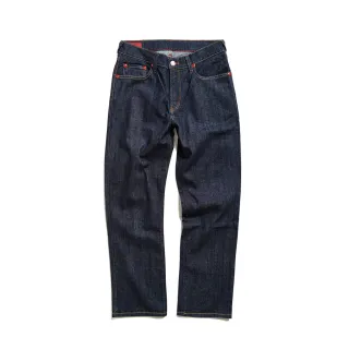 【EDWIN】男裝 EDGE 紅光復古皮革標誌丹寧中直筒褲(原藍色)