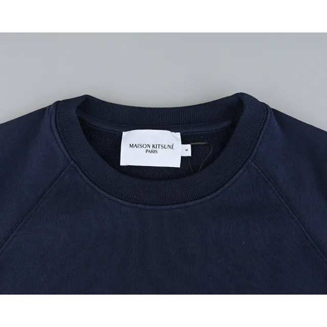 【Maison Kitsune】Maison Kitsun☆ 布標貼LOGO狐狸頭造型純棉插肩長袖T恤(女款/海軍藍)