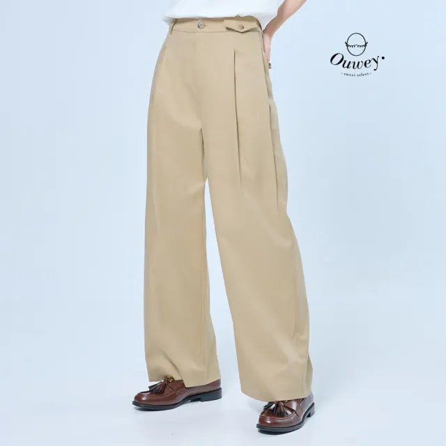 【OUWEY 歐薇】都會萊賽爾寬直筒長褲(卡其；S-L；3252396642)