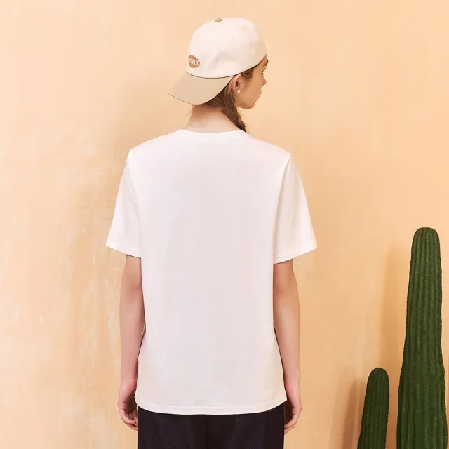 【OUWEY 歐薇】手工珠繡圖形文字中長棉T(白；S-L；3252171216)