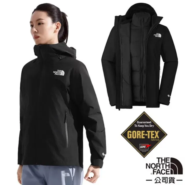 【The North Face】女 GORE-TEX 防風防水透氣二件式連帽外套_亞洲版型.風雨衣(8EWR-GOE 潮流黑)