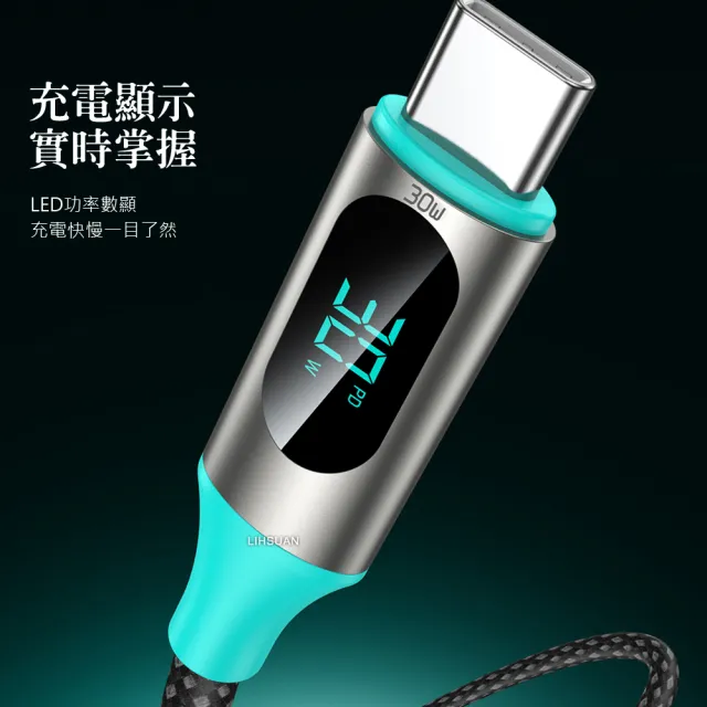 【TOTU】智能數顯 Type-C快充充電傳輸編織線 QC4.0 LED FastPro系列 1.2M 支援iPhone17/安卓/手機