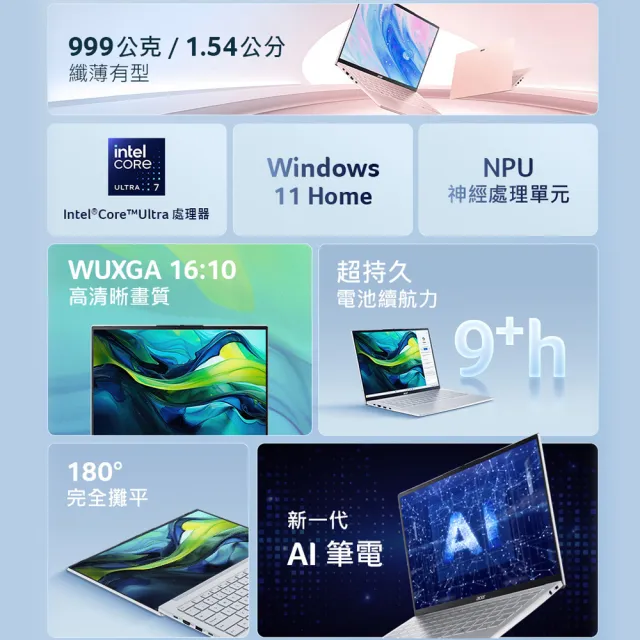 【Acer】M365組★14吋Ultra 5 999g AI筆電-晨曦粉(Swift Lite/SFL14-54M-51ZA/Ultra5-115U/16G/512G/W11)