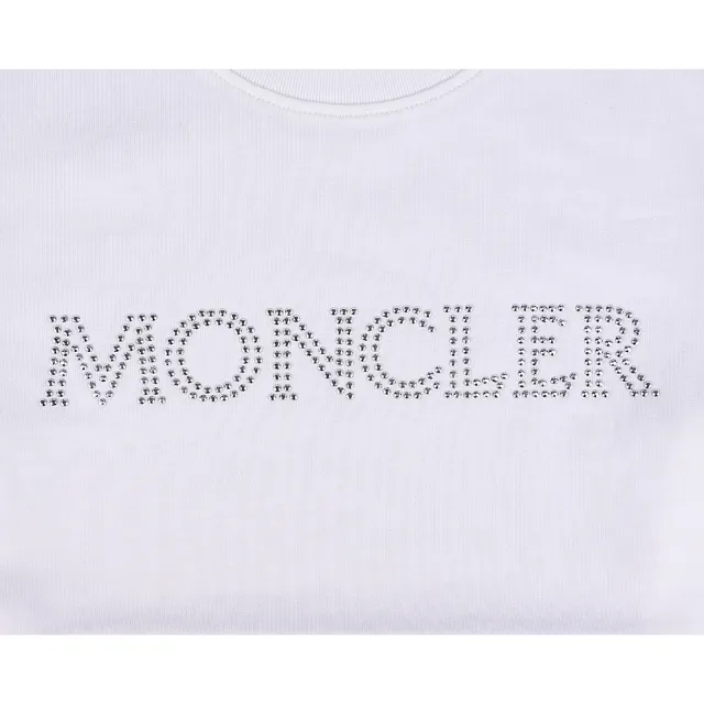 【MONCLER】MONCLER 字母LOGO水晶鑽鑲飾純棉修身短袖T恤(女款/白)