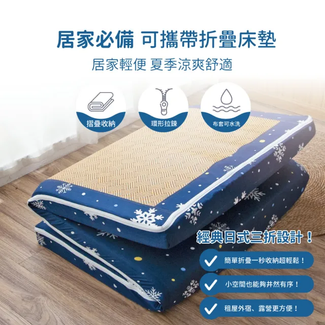 【R.Q.POLO】單人5cm 新絲柔抗菌亞藤蓆三折床墊 3x6尺 (多款任選)