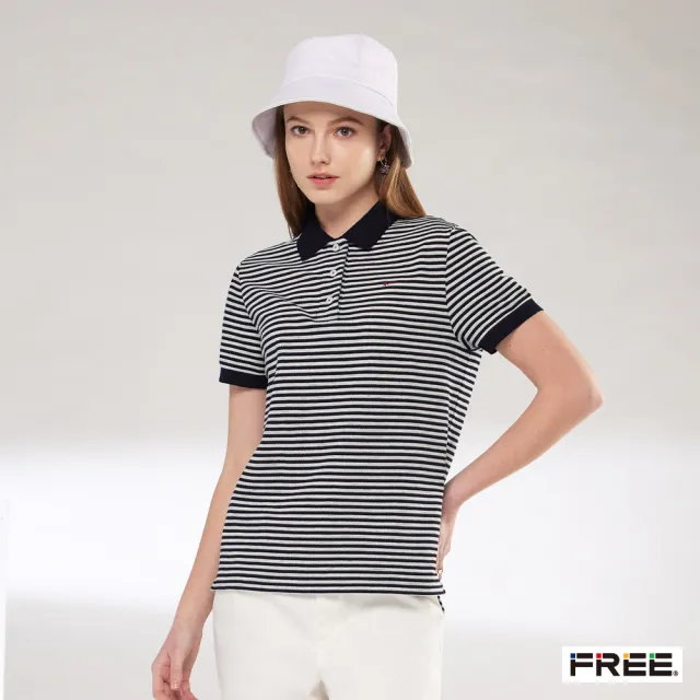 【FREE】e.INDIGO條紋網眼POLO衫(丈青)