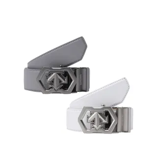 【DESCENTE】GOLF 迪桑特 男士 半自動扣皮帶 腰帶(白色/灰色)