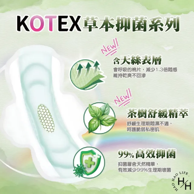 【Kotex 靠得住】2箱共204片-23cm 草本抑菌日用衛生棉(17片x6包x2箱)