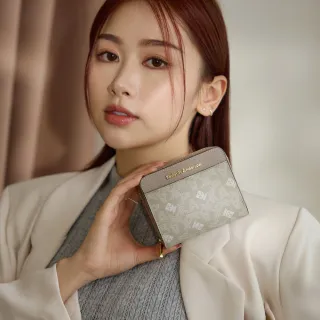 【金安德森】Genevieve 經典老花壓釦短夾(杏灰)