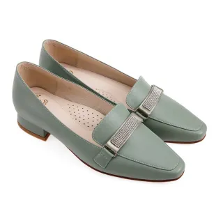 【A.S.O 阿瘦集團】A.S.O 窩心系列-通勤水鑽真皮低跟樂福鞋(女鞋_綠色)