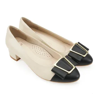 【A.S.O 阿瘦集團】A.S.O 窩心系列-名媛小香風皮革拼接高跟鞋(女鞋_米色)