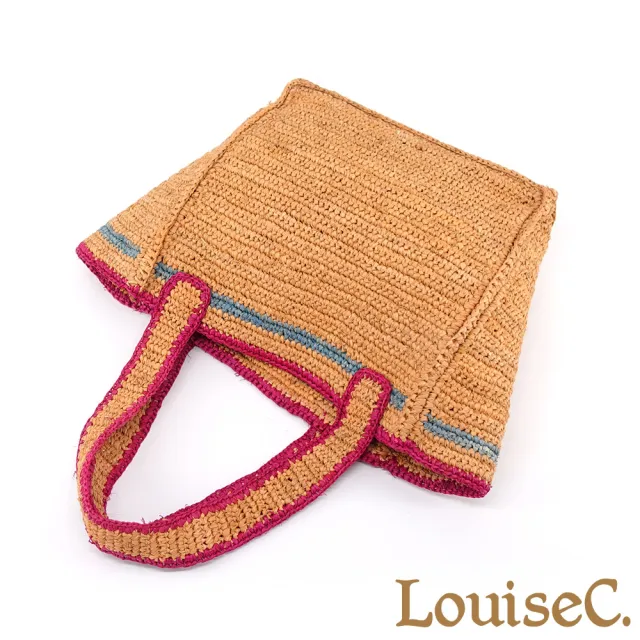 【LouiseC.】雙11 Tree House 天然拉菲草 手工編織 度假風 肩背托特TOTE包 茶色 可拆式內袋設計 CC31333