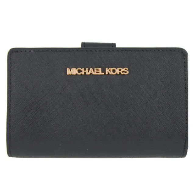 【Michael Kors】JET SET TRAVEL系列 金字LOGO 防刮皮革 7卡 拉鍊 對折 中夾(多色任選)
