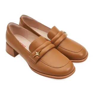 【A.S.O 阿瘦集團】BESO LADY GO系列-柔軟羊皮金屬飾釦低跟樂福鞋(女鞋_棕色)