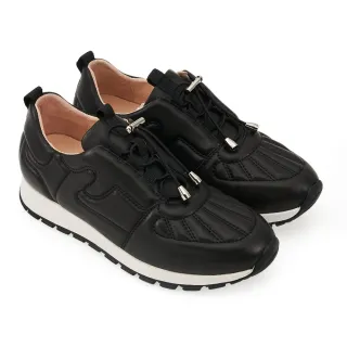 【A.S.O 阿瘦集團】A.S.O 健康按摩系列-車線設計內增高真皮休閒鞋(女鞋_黑色)