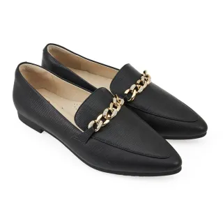 【A.S.O 阿瘦集團】A.S.O 輕奢優雅鑽鍊壓紋皮平底鞋(女鞋_黑色)