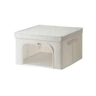 【日本霜山】亞麻風雙開兩用可折疊衣物收納箱附透窗-3入(耐重 儲物 置物 整理 玩具 兒童 換季 衣櫃)