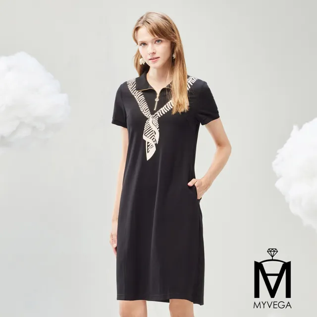 【MYVEGA 麥雪爾】MA休閒風燙鑽/蕾絲/印花造型短洋裝-多款任選(女上衣/涼感/短袖/連身洋裝)