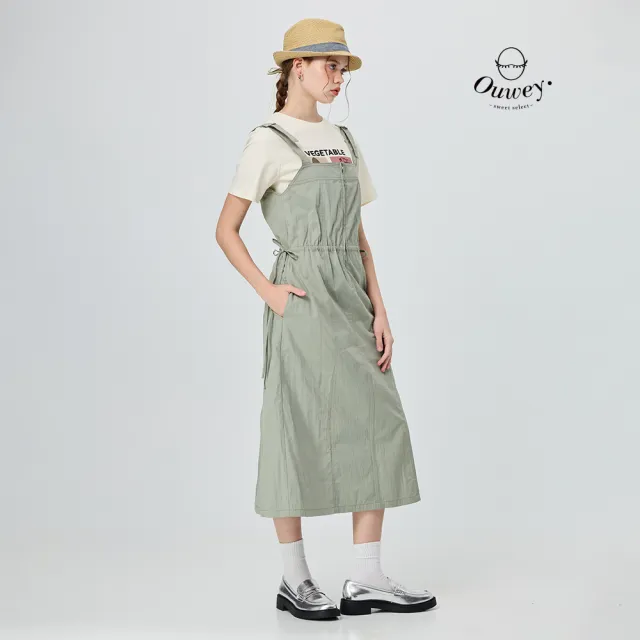 【OUWEY 歐薇】前拉鍊可調式肩腰帶吊帶洋裝(綠;S-L;3252397511)