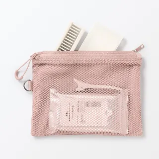 【MUJI 無印良品】聚酯纖維雙拉鍊袋 約13.5×19cm/M(卡其/粉紅)