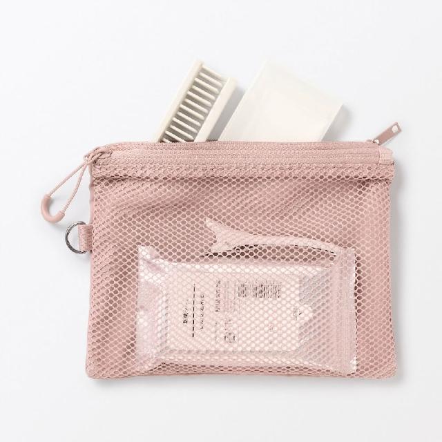【MUJI 無印良品】聚酯纖維雙拉鍊袋 約13.5×19cm/M(卡其/粉紅)