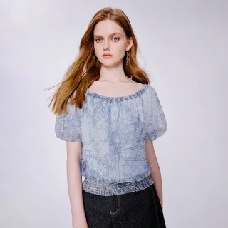 【MOMA】靜默竹林間3way網紗雪紡上衣(藍底花布)