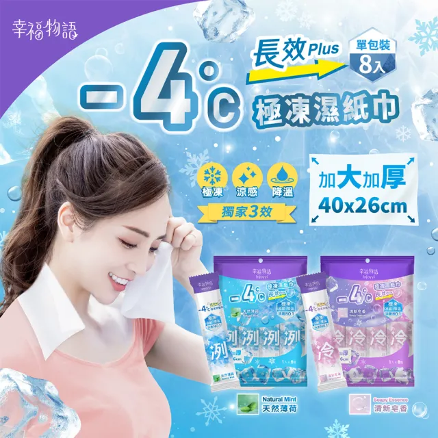 【Injoyyi 幸福物語】-4°c極凍長效PLUS 涼感濕巾8入x3包組(單入包裝 加大加厚)