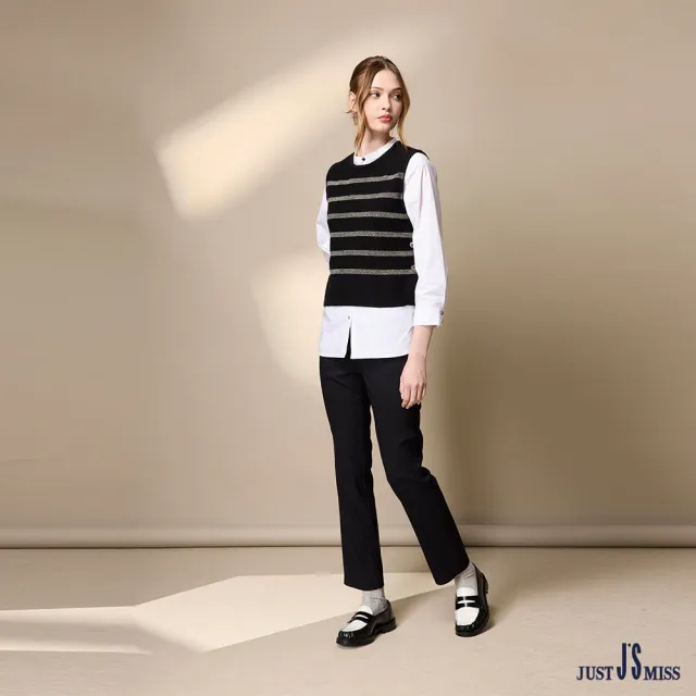【Just J’S Miss】高棉彈性素材無領長袖遮臀襯衫