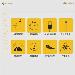 【台灣雞絲頭】(BCC) LED驅蚊燈 │露營照明專用 可掛 可磁吸｜可充電｜三段調節(輕巧可攜｜蚊子剋星)