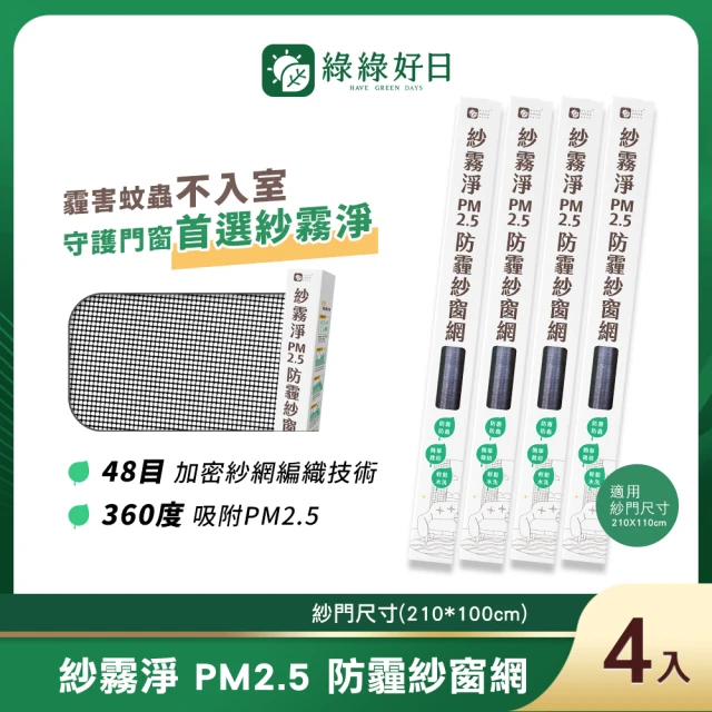 【綠綠好日】四入組_紗霧淨PM2.5防霾紗窗網 210*100cm(不含工具組與壓條 防塵可水洗 紗窗網)