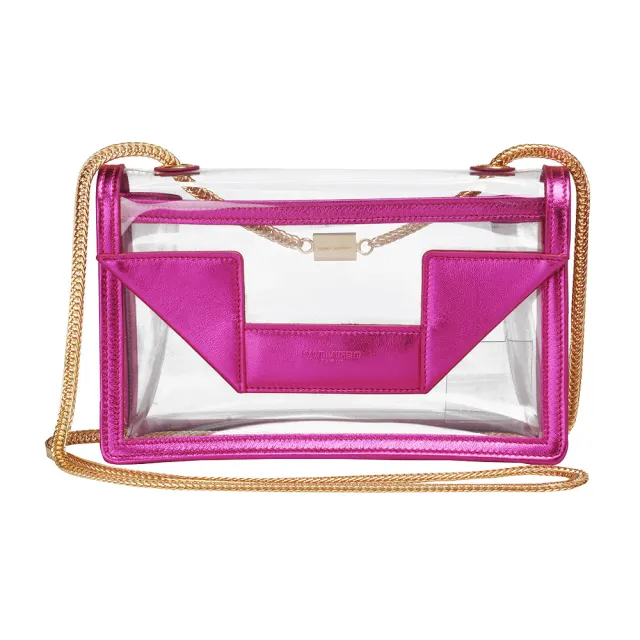 【YSL】MINI BETTY BAG透明PVC金鍊肩背包(金屬紫紅314516-1689-PURPLE)