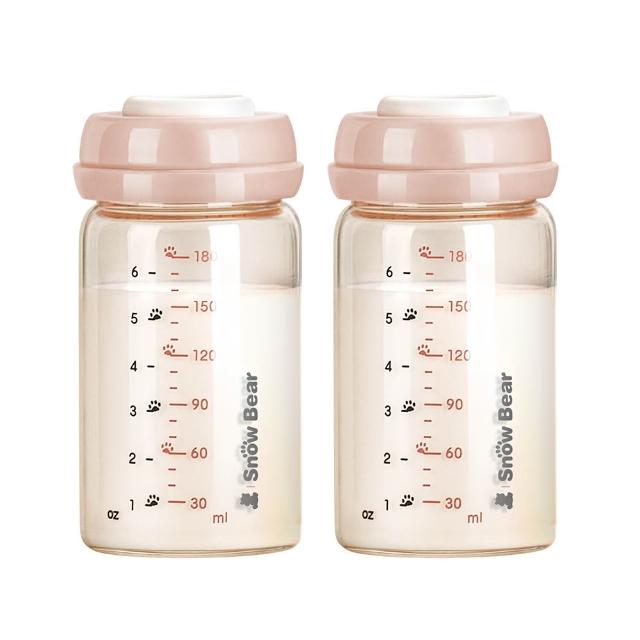 【Snowbear 小白熊】寬口玻璃儲奶瓶180ml/2入組(儲乳瓶 奶瓶 玻璃奶瓶 儲奶瓶 寬口奶瓶 母乳儲存瓶)